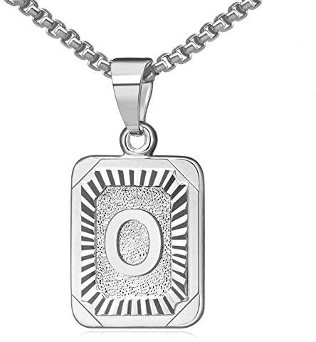 OIDEA Halskette mit Buchstabe O Silber: Unisex Charme Kette für Herren/Damen A-Z Buchstabe Anhänger Rechteck Dog Tag Kette aus Edelstahl Weizenkette Schmuck Geschenk für Männer Frauen