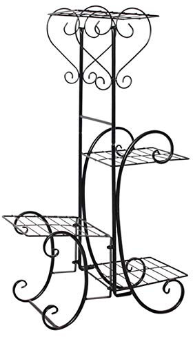 LDIW Étagère de Jardin Porte-Plantes 4 Niveaux, Fer Forgé Étagère à Fleurs Porte Plante Support de Pot de Fleurs pour Jardin Balcon Terrasse(Pot Non Inclus),Noir