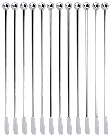 12 Stück Cocktail Stirrer Rührstäbchen Metall Cocktailspieße Stäbchens Swizzle Stick Cocktail Plektrum Edelstahl Cocktail Picks Edelstahl für Rühren Kaffee Bar Martinis Party Silber Kleine Snacks