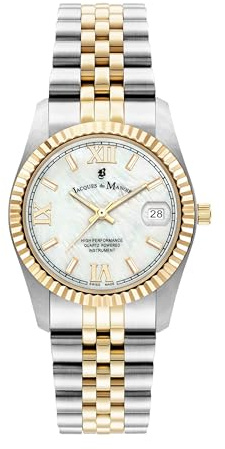 Jacques du Manoir - Armbanduhr Date Inspiration Roman - Quartz Uhrwerk - Gehäusebreite: 34 mm - Edelstahl - 5 ATM