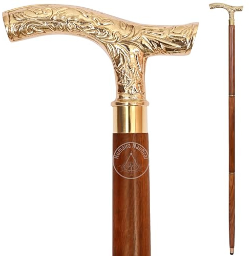 Canne de marche en laiton vintage – Canne en bois faite à la main avec poignée en laiton massif – Canne de marche de style antique à collectionner pour hommes, femmes et seniors – Idée cadeau unique