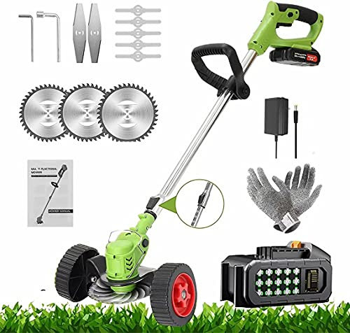 Coupe Bordure sans Fil avec 36V Batterie 6.0Ah Débroussailleuse Electrique avec 3 Types de Lames Chargeur, Tête Réglable et Poignée Télescopique, pour Maison, Fermes