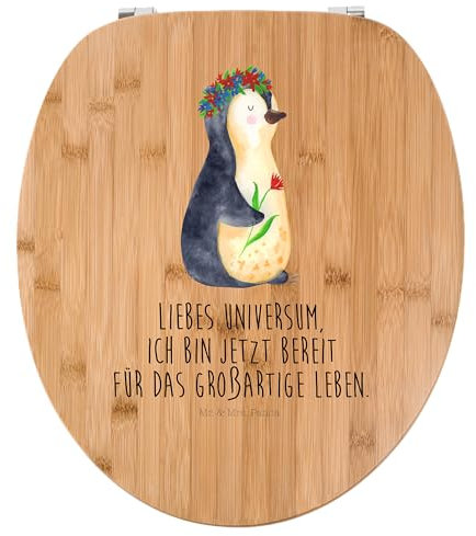 Mr. & Mrs. Panda Motiv WC Sitz Pinguin Blumen - Geschenk, Universum, Klobrille, Klodeckel, Toilette, Lebensziele, Ziele, WC-Sitz, wunderschön,