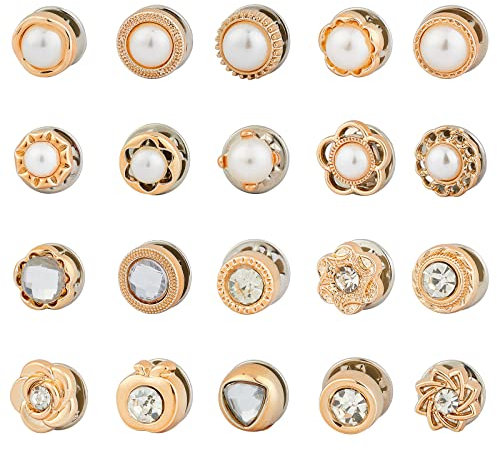 NBEADS 40 Stück 20 Stile Hemd Brosche Knöpfe, Sicherheitsbrosche Knöpfe Vertuschen Knopfnadeln Mit Perle Strass Für DIY Kleidung Strickjacke Kleid Dekoration Zubehör