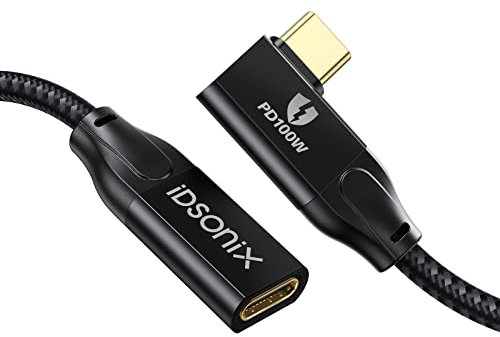 iDsonix USB C Extension Cable - Right Angle 1.6Ft USB C Extender Cable Support 20Gbps USB 3.2 Gen2x2 / 4k@60Hz / 100W Fast Charging for USB C Hub/Dell XPS/MacBook/iPad Pro, Nylon Braide