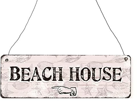 Interluxe Schild - Beach House Links - Dekoschild Maritim Sommer Wegweiser Schild Shabby Vintage