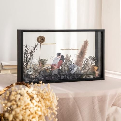 Holzacrylrahmen, transparent, doppelseitig, getrocknete Blumen, Ausstellungsrahmen, schwimmender Rahmen, Erinnerungsfoto, Pflanzenmuster Museumsrahmen