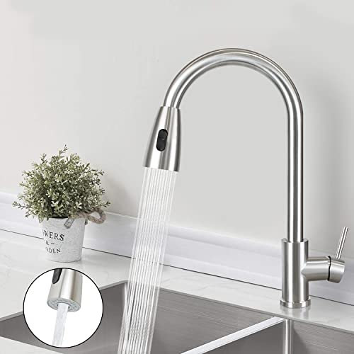 Mursche Wasserhahn Küche Küchenarmatur Hochdruck - Armatur mit Brause Spültischarmatur Ausziehbar 360° Drehbar Mischbatterie Edelstahl Mit 2 Strahlarten Küchenwasserhahn - Gebürsteter Nickel