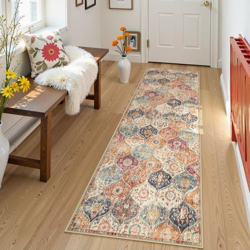 Lahome Washable Moroccan Trellis Runner, Kitchen Runner for Hallway, 6ft, Non-Slip Vintage Laundry Room Rug, Ultra Thin Long for Bathroom, Bedroom, Entryway
