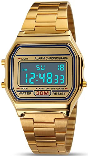 kieyeeno Orologio Digitale Uomo Donna al Quarzo, 30M Impermeabile Vintage Orologio Casuale Affari, Unisex Adulto Luxury Business Watch con Cinturino in Acciaio Oro