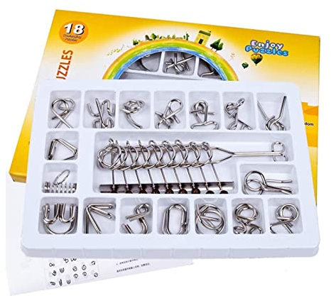 JasCherry Casse Tête en Métal Set Ensemble de 18 Pièces Logique Jouet de Puzzle en Fer Metalique pour Adulte Casse Tete Jouets pour des Enfants et des Adolescents #04