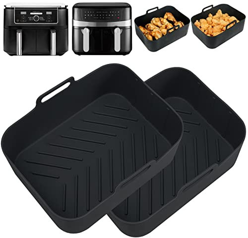 YQL Enlarge Thickened Air Fryer Silicone Liner for Ninja AF400UK/AF451UK/Tower T17088, 2PCS Air Fryer Accessories Silicone Air Fryer Liner Reusable for Dual 9.5L Air Fryer