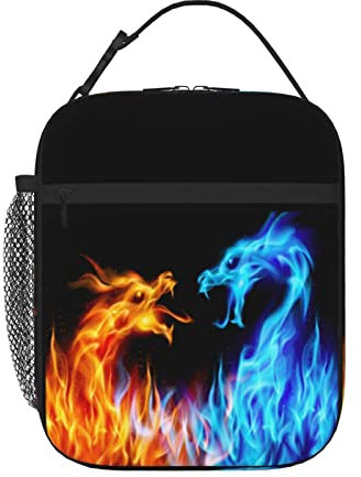 Blue And Red Fire Dragon Reusable Lunch Bag Lunch Box Kids,Kids Lunch Box For Girls Boys,Insulated Lunch Bag For Kids,Easy-To-Clean Bento Box Bento Bag,Loncheras Lunchbox For Work/School/Picnic