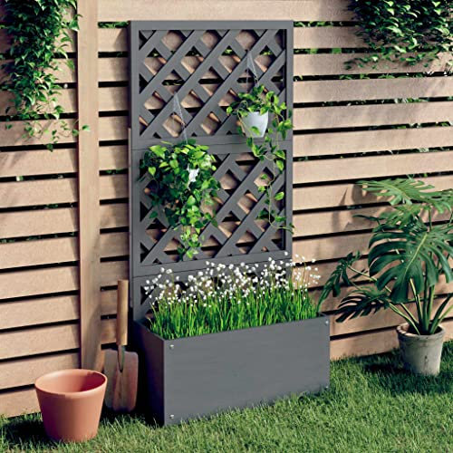 INLIFE Blumenkasten mit Rankgitter Grau 65x33x135 cm WPC,12.68kg,362577