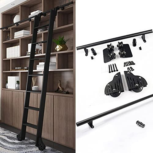 Library Rolling Ladder Hardware Kit 3.3ft-20ft (No Ladder) Sliding Ladder Library Full Set Rolling Track, Round Tube Mobile Ladder Track With Floor Roller Wheels (Size : 20ft/600cm Track kit)