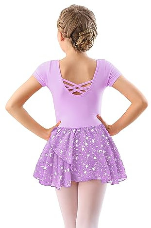 DANSHOW Kinder Ballettkleidung Mädchen Tanzkleider Mädchen Kurzarm Balletttrikot Ballettanzug Tanzkleid mit Chiffonrock(40401-09Y-M)