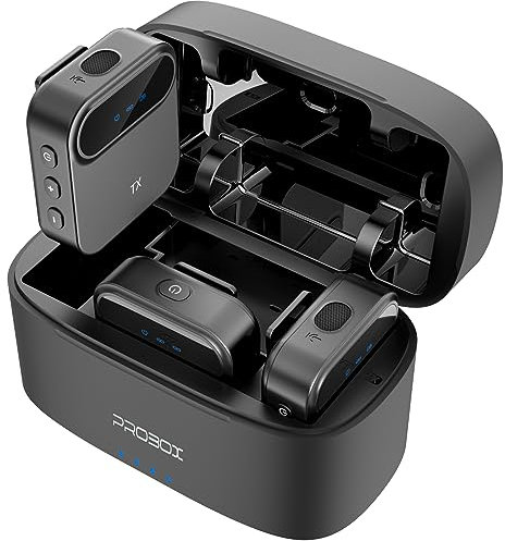 Probox BT08 Wireless Lavalier Microphone with Noise Cancellation, 650ft Transmission Range, 20H Battery Life, Compact All-in-One Lapel Microphone System for DSLR Camera/iPhone/Android/PC/Streaming