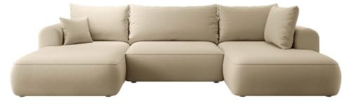 Selsey Sofa Ecksofa Eckcouch Schlafsofa Couch Mit Stauraum Schlaffunktion Pflegeleicht Polyurethanschaum U Form Rechts OVO Beige Veloursoptik Castel