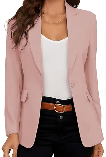 DayaEmmoTQ Blazer pour femme élégant et décontracté Veste de costume d'affaires Revers Slim Manches longues Bureau Costume Manteau ouvert pour femme, Rose, S
