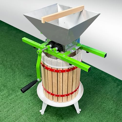 Crystals 6L/12L/18L Fruit Press with Straining Bag & 3 Steel Legs, Manual Juice Making Tool Cider Apple Grape Berries Wine Crusher (6L with 7L Fruit Crusher)