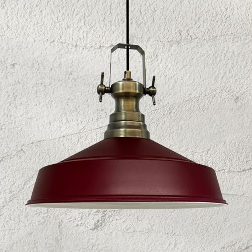 bamyum Asletl Hängelampe Industrial aus Metall Ø41 cm, Küchenlampe Vintage, Hängelampe Esstisch E27, Pendelleuchte Bordeaux, Wohnzimmerlampe Hängend Vintage, Pendelleuchte Esstisch