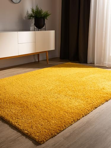 benuta Basic Hochflorteppich Soho - gelb 60x120 cm - Kuschelig Weicher Teppich im Minimalistischen Look - Pflegeleicht - Fußbodenheizung Geeignet