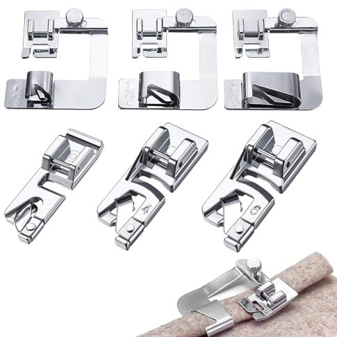 6Pcs Pied Ourlet Roulotté en Acier Inoxydable Pied de Biche Machine a Coudre 3 Pieds Presseurs à Ourlet Roulé Large 4/8 6/8 8/8 3 Pieds Presseur à Ourlet Rouléétroit 3/4/6 mm pour Brother Janome