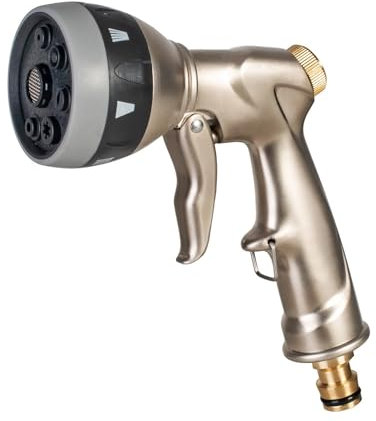 Cellfast BRASS Multifunktionaler Pistolenbrause, Garten Spritze, Handbrause Gartenpistole, 7 einstellbare Bewässerungsmuster, Hergestellt aus strapazierfähigem Messing