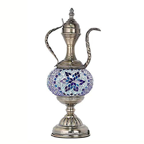 ZJIEDB Turkish Moroccan Bohemia Teapot Table Lamp Handmade Mosaic Glass Desk Lights for Bedroom Living Room Cafe Decorative Night Light, 110-240V,D