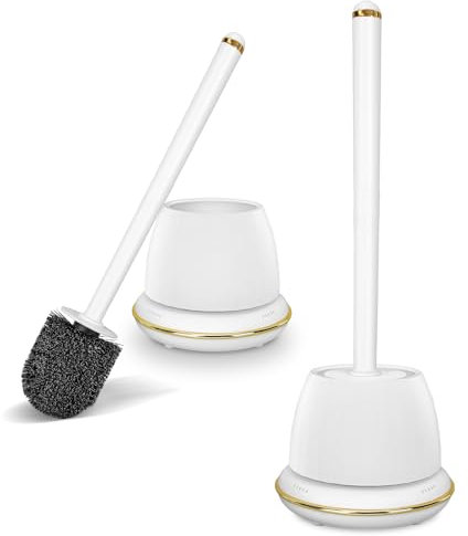 Gold Toilet Brush and Holder Set 2 Pack,Toilet Bowl Brush with Long Handle, Easy to Assemble of Compact Toilet Scrubber, Gold Bathroom Accessories. 2U