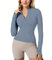 Memoryee Sportshirt Damen Langarm Gym Sport Top Oberteile Activewear Fitness Yoga Trainingsjacke Laufshirt Enge Sportjacke mit Reißverschluss und Daumenloch B-Blau1 M