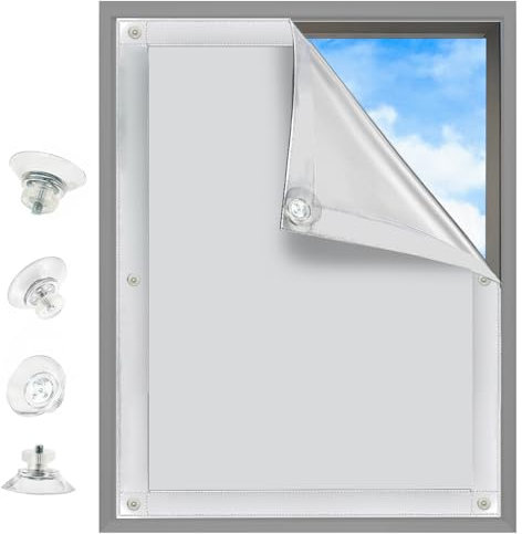 MUHOO Verdunkelungsrollo ohne Bohren, Dachfenster Rollos 100% Blickdicht, UV-und Sonnenchutz Thermorollo, nutzen als Plissee & Jalousien mit Saugnäpfe - Grau (60x93cm, M06)