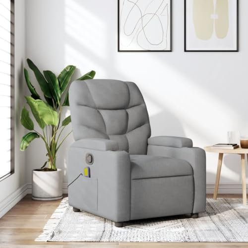 Homgoday Massagesessel, neigbar, hellgrau, aus Stoff, Sessel, Relaxsessel, Massagesessel für den ganzen Körper XX