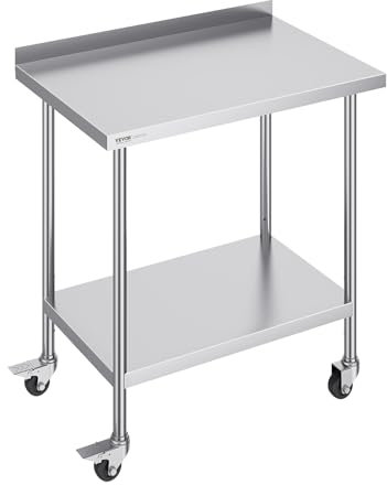 VEVOR Tavolo da Lavoro in Acciaio Inox 610x914x1005,6 mm, Tavolo da Lavoro per la Preparazione Alimentare Commerciale per Preparazione da Cucina, Tavolo da Lavoro Altezza Regolabile da Cucina