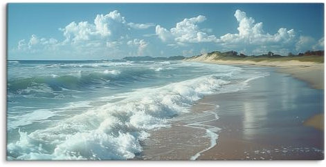 Paul Sinus Leinwandbild gerahmt 120x60cm Meer Wellen Strand weiße Wolken blauer Himmel