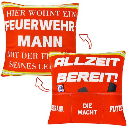 Merclix Feuerwehr Geschenke für Manner Kissenbezug 45x45 mit 3 Tasche Geschenke für Feuerwehrmänner Lustig