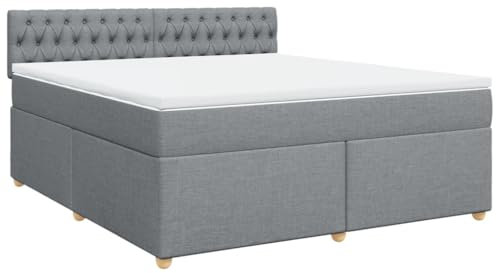 vidaXL Boxspringbett, Doppelbett mit LED Matratze Matratzenauflage, Bettgestell mit Lattenrost Kopfteil, Polsterbett Bett für Schlafzimmer, Hellgrau 180x200cm Stoff