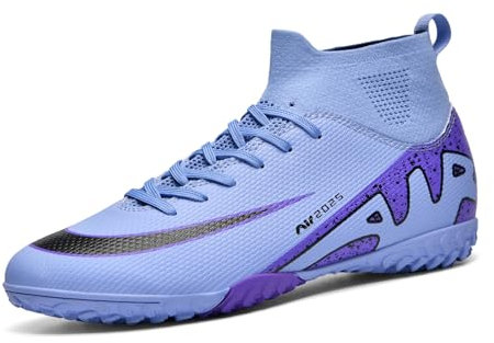 BLBK Scarpe da calcio da uomo High Top Spike Unisex Outdoor Professionali Scarpe da calcio senza tacchetti per bambini (prato), Viola Tf, 41 EU