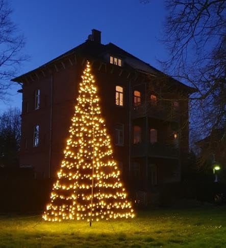Galaxy LED Tannenbaum, 400 cm, 640 warm weiße LED, Ø 190 cm, Schwarze Lichterkette, konisch, 5 m Kabel, IP44 Außenadapter mit Timer, inkl. Mast und Erdnägel