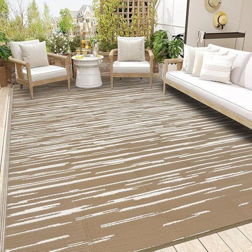 SHACOS Tappeto da Esterno per Giardino, 180 x 270 cm, Tappeti da Esterno Patio Impermeabile, Tappeto in Plastica Reversibile, Anti-UV, Tappeto Campeggio Esterno per Terrazza Balcone Picnic, Marrone