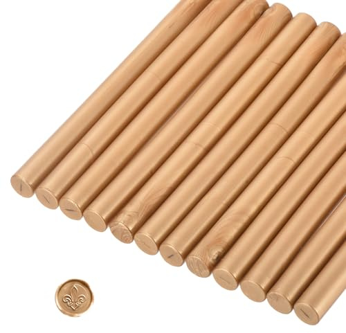sourcing map 12 Pcs Light Gold Cylinder Sealing Wax Stick Glue Gun Wax Seal Rod Craft Adhesive Waxing for Letter Seal Wax Stamp,Wedding Invitations, Packaging Decoration