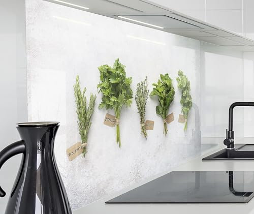 timalo Spritzschutz Wand für Herd, Küche Küchenrückwand Glasoptik | Acryl Glas 2mm | Glasrückwand Acrylglas Wandpaneele Küchenspiegel | 160x50cm Grüne Kräuter