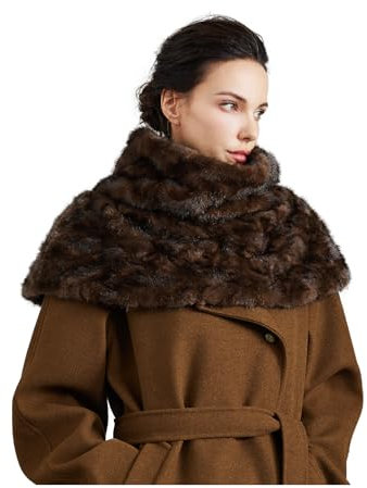 BEAUTELICATE Kunstpelz Poncho Schal Elegant Pullover Stola Mittelalter Poncho Cape Kunstfell Schulterwärmer Kurzer Umhang für Wintermantel Trenchcoat Blazer (Braun,L)