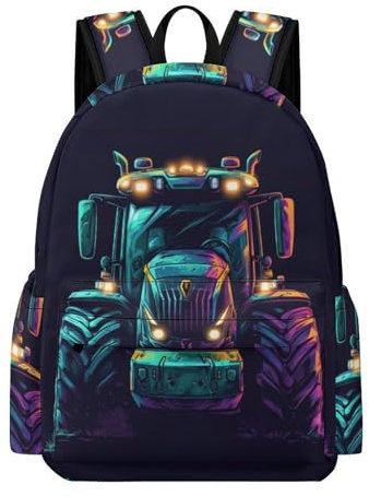 TPISLI Rucksack Jungen 8 Jahre Traktor Schulrucksack Jungen 5.klasse Schulranzen Mädchen 1. Klasse Auto-Muster Leichter Reise Outdoor Freizeit