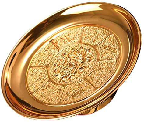 Lotus Obsttablett für Religiöse Zeremonien 7 Zoll Zinklegierung Gold