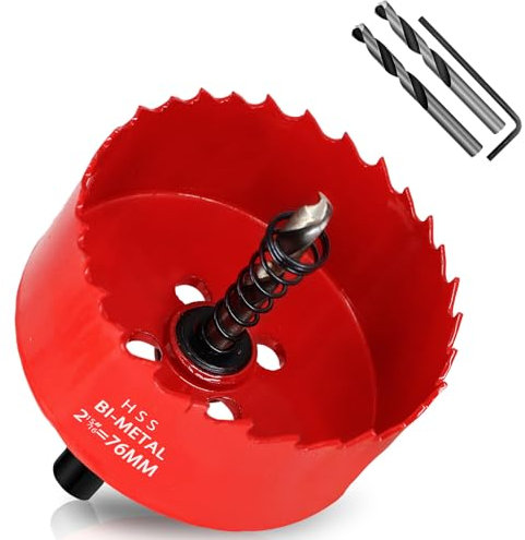 KACNON Sega a tazza bimetallica, 76 mm, universale, HSS M42, con codolo esagonale e trapano, dimensioni complete, taglio preciso e veloce, per legno, plastica, cartongesso, lamiera, rosso