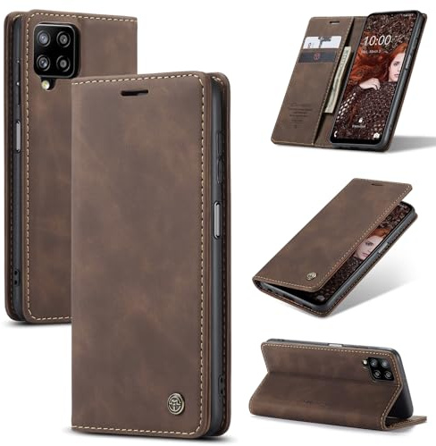WJXEXRS Handyhülle für Samsung Galaxy A12 / M12 5G Hülle, Premium Klapphülle Leder Schutzhülle Klappbar mit Kartenfach Ständer Magnet Handytasche Standfunktion Flip Case Lederhülle Galaxy A12-Kaffee