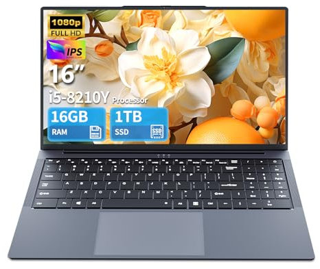 Computer portatile da gioco da 16 pollici, laptop i5 fino a 3,60 GHz, computer portatili 1920 x 1200 HD, 16 GB RAM 1 TB SSD, WiFi5, webcam, BT5.0, Mini HDMI, RJ45, tastiera retroilluminata per