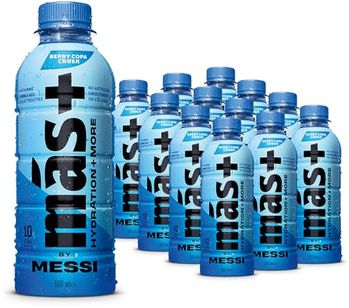 MÁS+ by Messi Berry Copa Crush 12x500ml Bottles | Hydration Sports Drink with Electrolytes and Vitamins