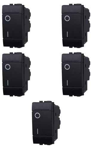 5 MODULI INTERRUTTORE 0-1, NERO, COMPATIBILE CON BTICINO LIVING, 2 POSIZIONI, MODULI E FRUTTI 100% COMPATIBILI, MATERIALI DI ALTA QUALITA'